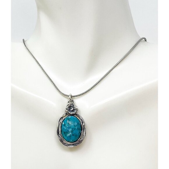 Vintage Didae Israel 925 Sterling Silver Necklace Turquoise Pendant Necklace - Picture 3 of 9